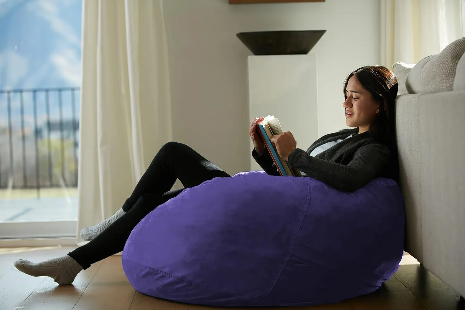 Sofa Sack Bean Bag Chair - Plush, Ultra Soft - Memory Foam Bean Bag Chair with Microsuede Cover - Stuffed Foam Filled Furniture and Accessories for Dorm Room 3 Feet - Violet