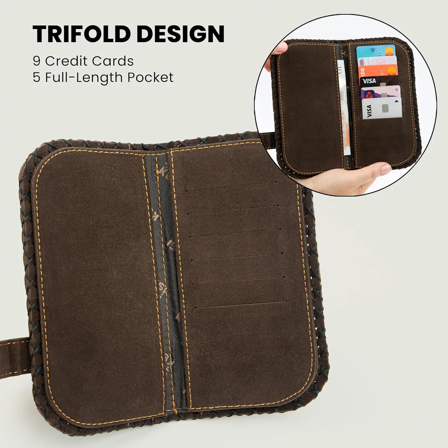 Soft Leather Purse for Women, Trifold Design, 12 Credit Card Holder, Coin Zipper Pocket, 2 ID Windows, Slim Travel Wallet – A Thoughtful Gift for Her., Burgundy | Flying Witch, L, Casual,