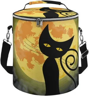 Solar Eclipse Cat Moon Cylindrical Cooler Bag with Handle Portable Lunch Bags Adjustable Shoulder Straps Insulation Tote