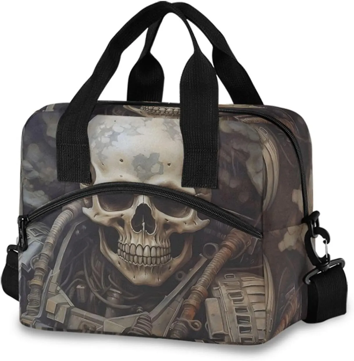 Soldier Skeleton Print Insulated Lunch Bag 19 Cans Large Capacity Cooler Lunch Box Crossbody with Adjustable Detachable Strap 11.4×7.1×9.5 IN
