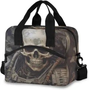 Soldier Skeleton Print Insulated Lunch Bag 19 Cans Large Capacity Cooler Lunch Box Crossbody with Adjustable Detachable Strap 11.4×7.1×9.5 IN