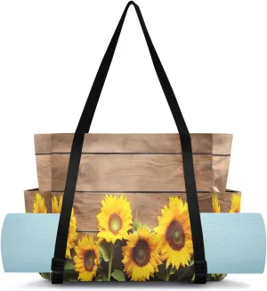 SPRIPORT Sunflower Plank Yoga Mat Bag for Women Pilates Shoulder Carrier Carryall Tote with Large Mat Carrier Pocket Gym Tote Bag for Beach Workout Gym Travel Office