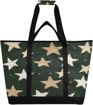 Stars Colorful Reusable Insulated Lunchbox Cooler Bag, Leakproof Kitchen Grocery Bag Collapsible Portable Cooler Tote Bag for Picnic, Camping, Office, Travel