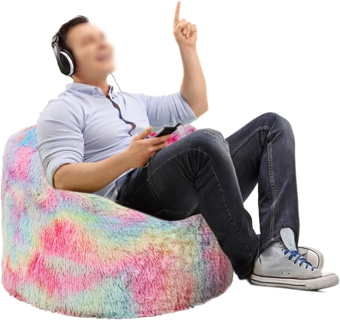 Storage Bean Bag Chairs Cover NO Filler Bean Bag Cover Living Room Furniture 31x20 Inch Soft Washable Plush Fiber Adult Bean Bag Bed Fuzzy Love Sack Beanbag Cover NO Filling Rainbow