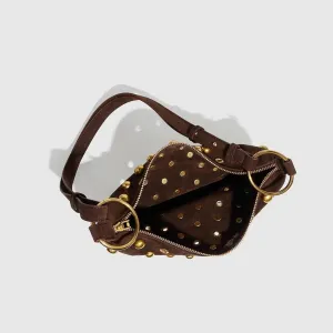 Studded Shoulder Bags for Women Y2K Punk Small Hobo Bags Cute Purse Womens PU Leather Goth Purse