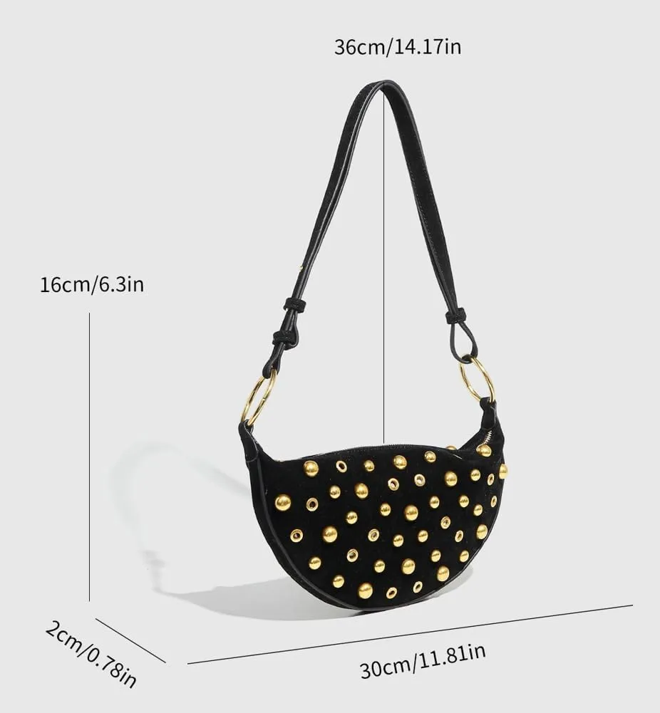 Stylish Punk Dot Handbag by Liuding - Metallic Edgy Shoulder Purse for Women. Trendy & Durable