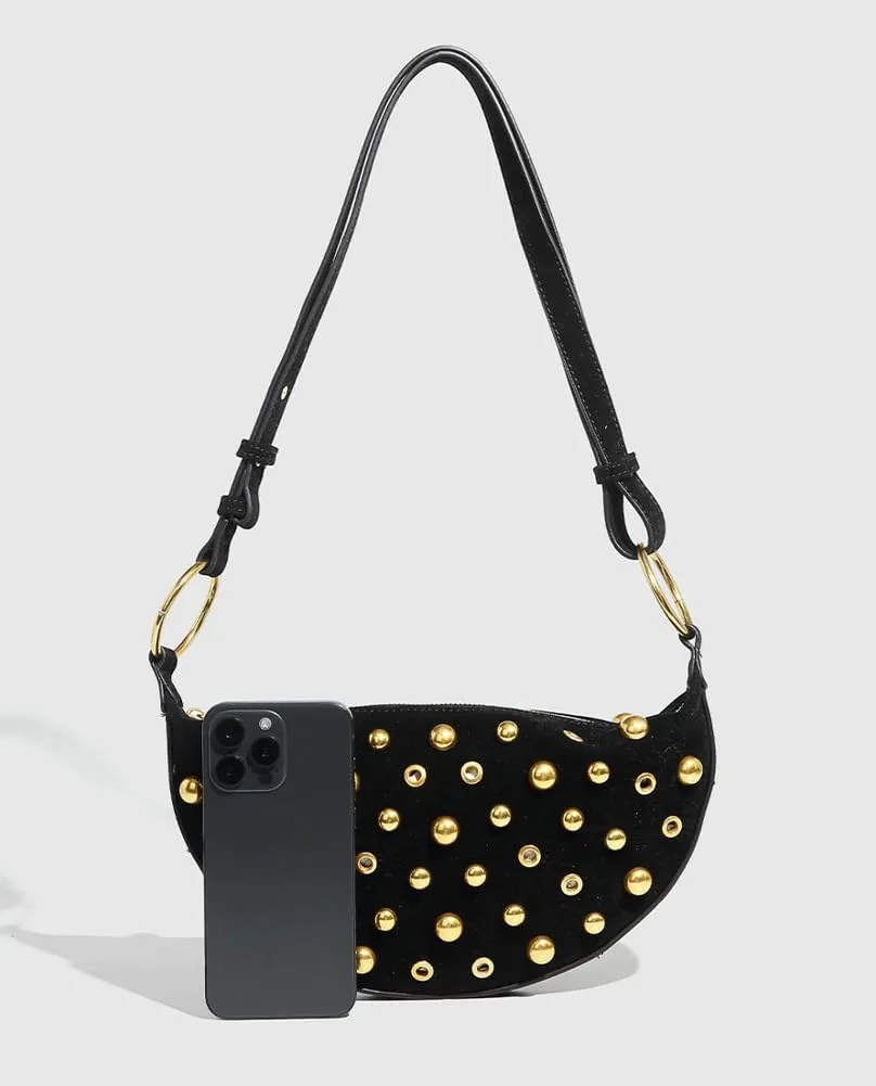 Stylish Punk Dot Handbag by Liuding - Metallic Edgy Shoulder Purse for Women. Trendy & Durable
