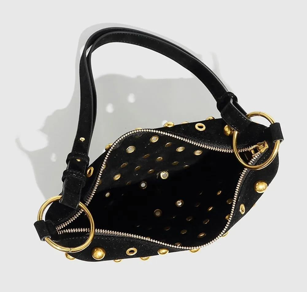 Stylish Punk Dot Handbag by Liuding - Metallic Edgy Shoulder Purse for Women. Trendy & Durable