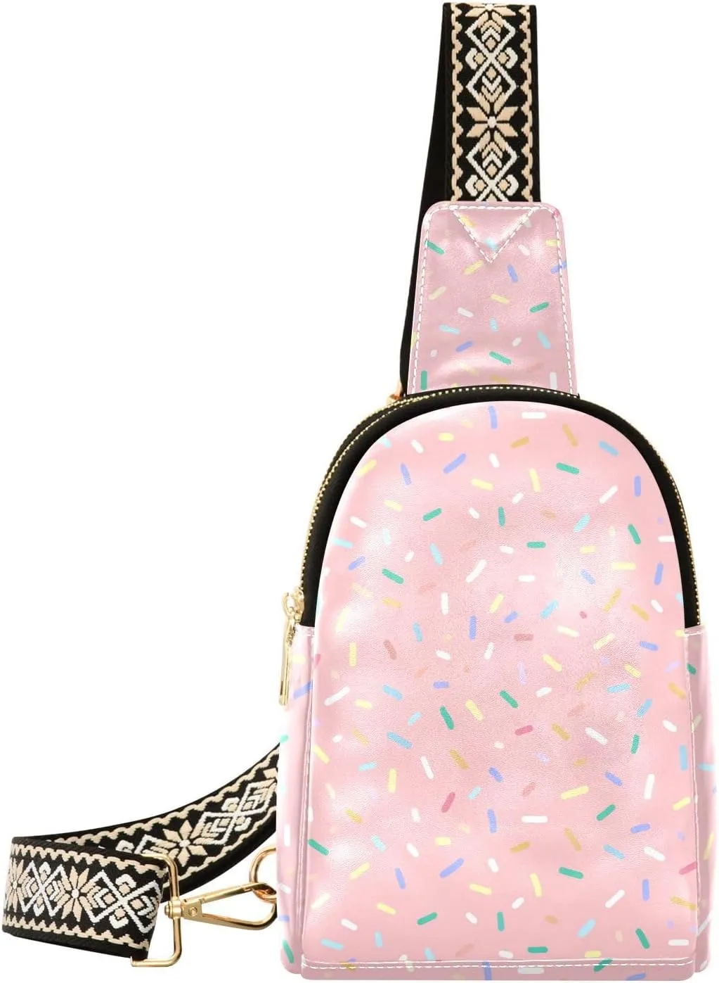 Sugar Grain Pink Compact Fashion Daypack Full-Print PU Leather Crossbody Bag with Card Pocket & Adjustable Strap for Women on the Go Festivals Travel & Hikes