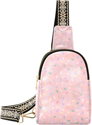 Sugar Grain Pink Compact Fashion Daypack Full-Print PU Leather Crossbody Bag with Card Pocket & Adjustable Strap for Women on the Go Festivals Travel & Hikes