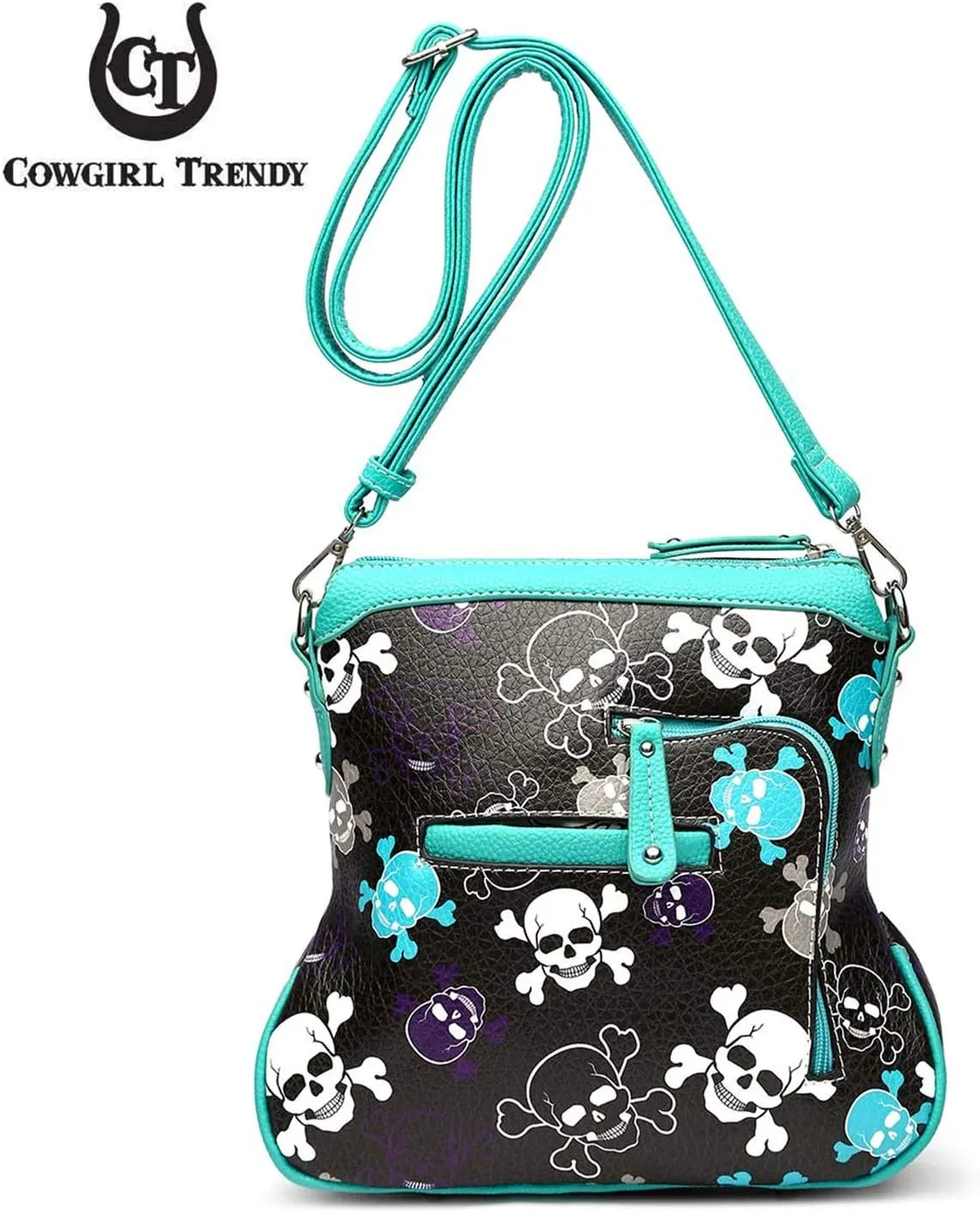 Sugar Skull Day of the Dead Cross Bone Rock Metallic Purse Skeleton Leather Purse Women Crossbody Handbag Shoulder Bag