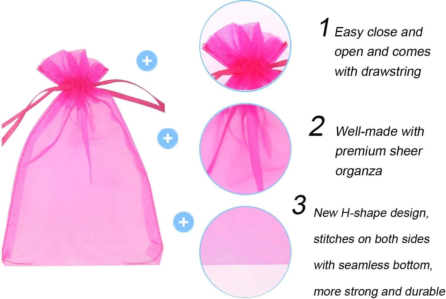 SumDirect 100Pcs 4x6 Inches Sheer Drawstring Organza Jewelry Pouches Wedding Party Christmas Favor Gift Bags (Hot Pink)
