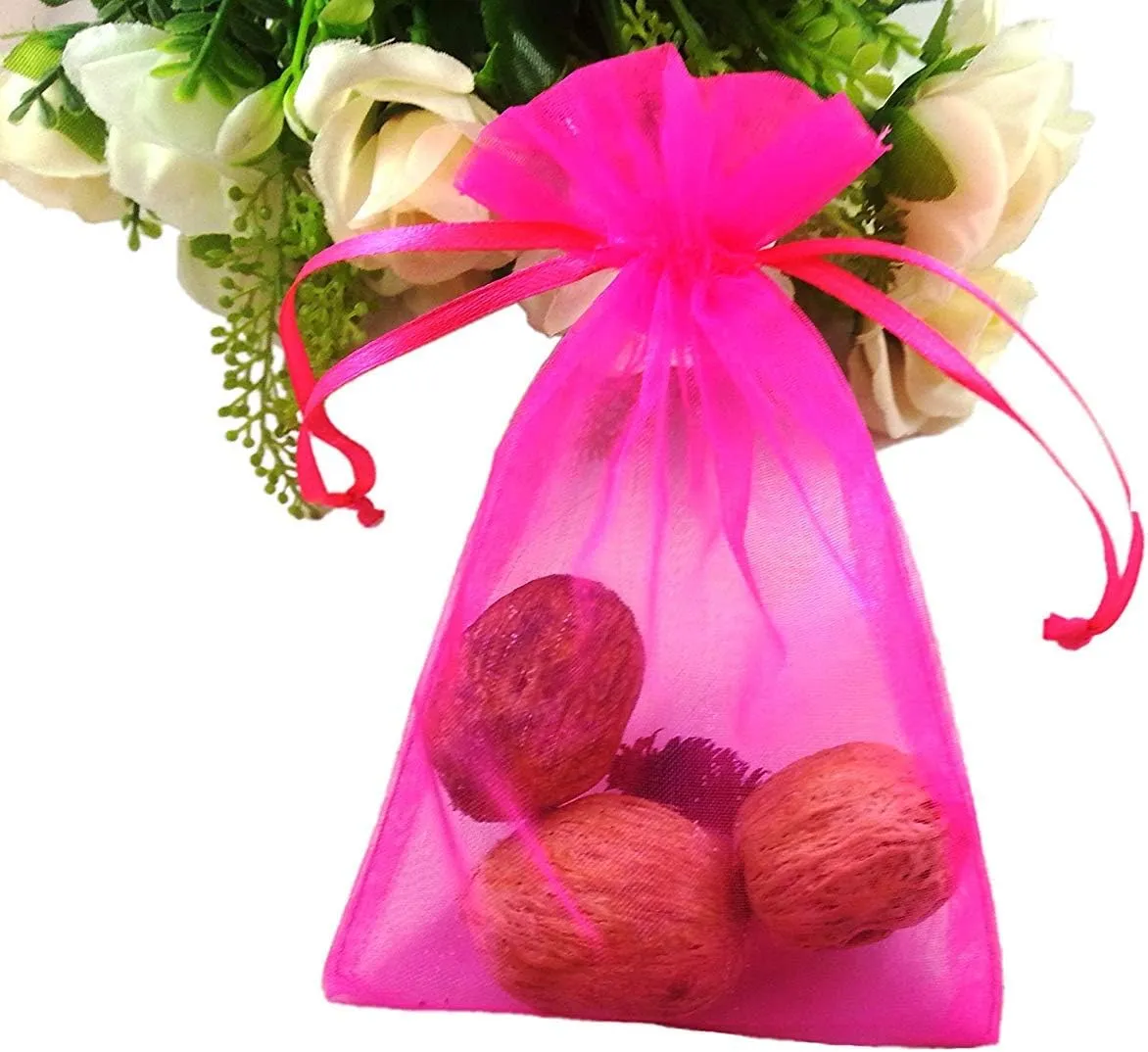SumDirect 100Pcs 4x6 Inches Sheer Drawstring Organza Jewelry Pouches Wedding Party Christmas Favor Gift Bags (Hot Pink)