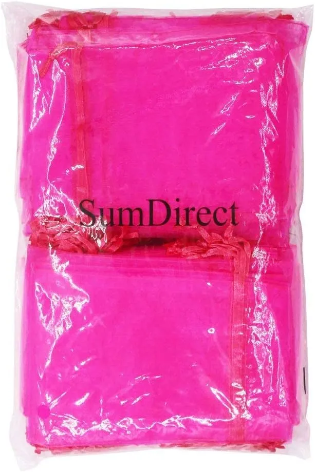 SumDirect 100Pcs 4x6 Inches Sheer Drawstring Organza Jewelry Pouches Wedding Party Christmas Favor Gift Bags (Hot Pink)