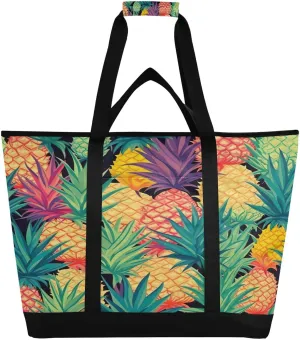 Summer Pineapple Reusable Insulated Lunchbox Cooler Bag, Leakproof Kitchen Grocery Bag Collapsible Portable Cooler Tote Bag for Picnic, Camping, Office, Travel