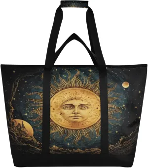 Sun and Moon Reusable Insulated Lunchbox Cooler Bag, Leakproof Kitchen Grocery Bag Collapsible Portable Cooler Tote Bag for Picnic, Camping, Office, Travel