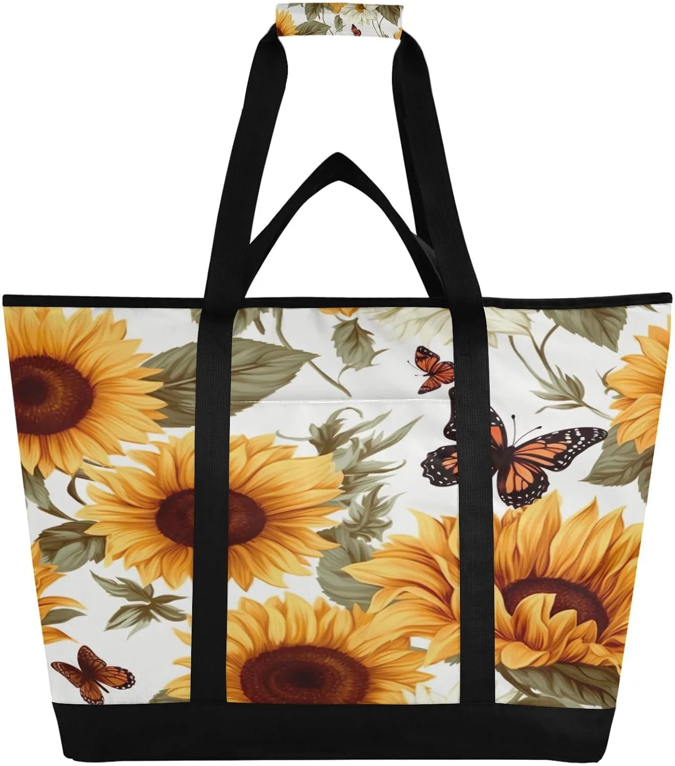 Sunflower Butterflies Reusable Insulated Lunchbox Cooler Bag, Leakproof Kitchen Grocery Bag Collapsible Portable Cooler Tote Bag for Picnic, Camping, Office, Travel