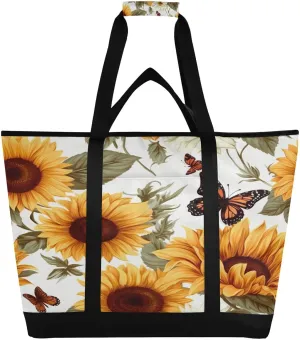 Sunflower Butterflies Reusable Insulated Lunchbox Cooler Bag, Leakproof Kitchen Grocery Bag Collapsible Portable Cooler Tote Bag for Picnic, Camping, Office, Travel