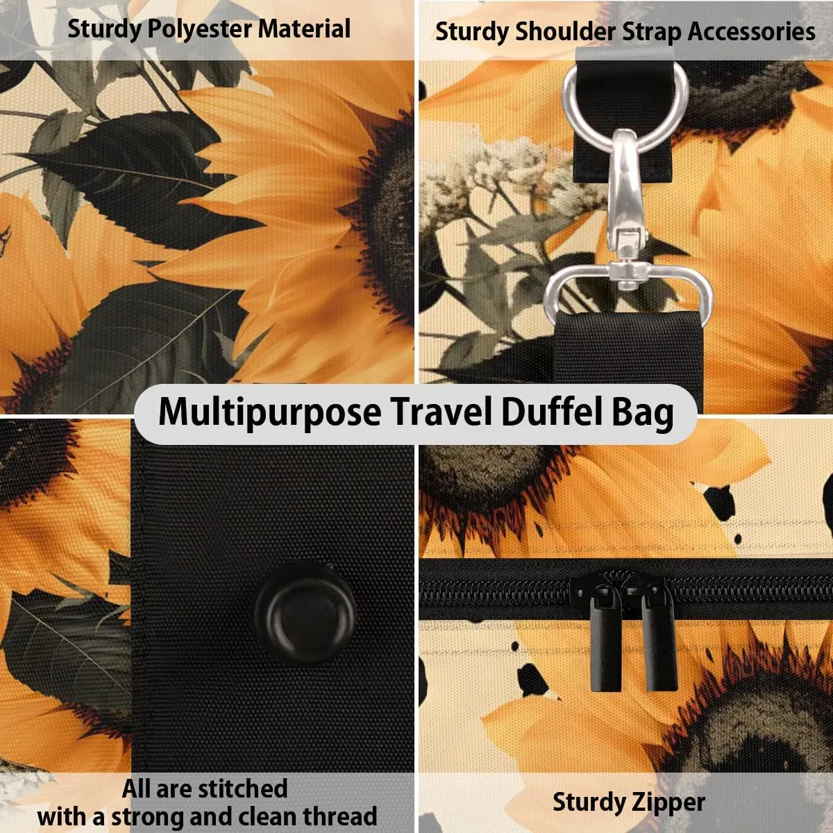 Sunflower Printed Travel Duffel Bag for Women Men Waterproof Foldable Overnight Weekender Bag Large Capacity Sports Gym Bag