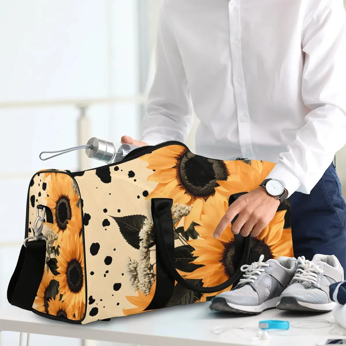 Sunflower Printed Travel Duffel Bag for Women Men Waterproof Foldable Overnight Weekender Bag Large Capacity Sports Gym Bag