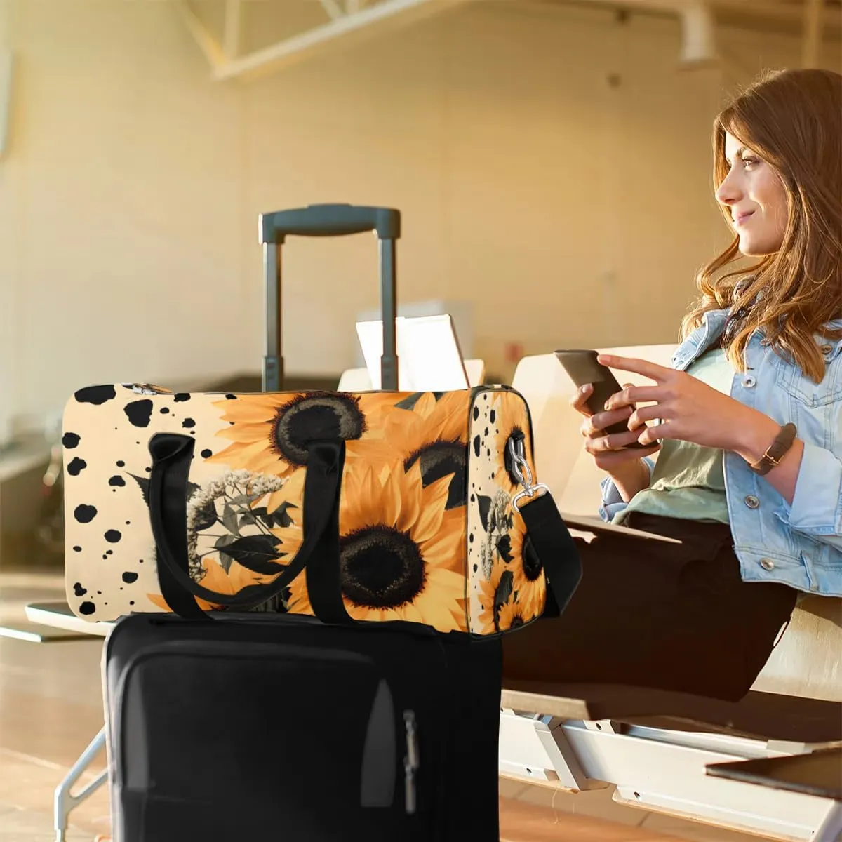 Sunflower Printed Travel Duffel Bag for Women Men Waterproof Foldable Overnight Weekender Bag Large Capacity Sports Gym Bag