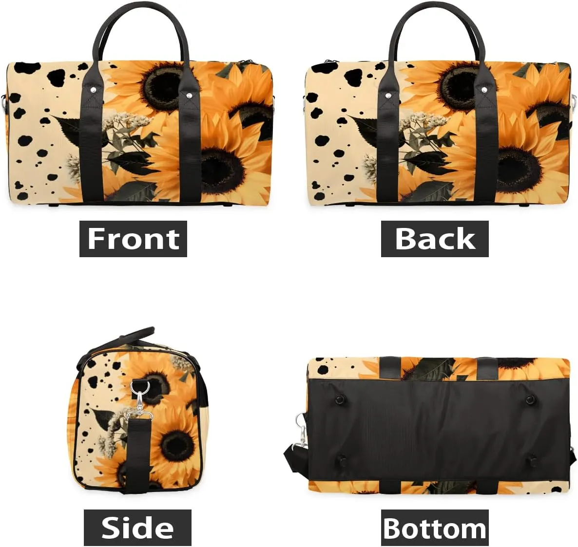 Sunflower Printed Travel Duffel Bag for Women Men Waterproof Foldable Overnight Weekender Bag Large Capacity Sports Gym Bag