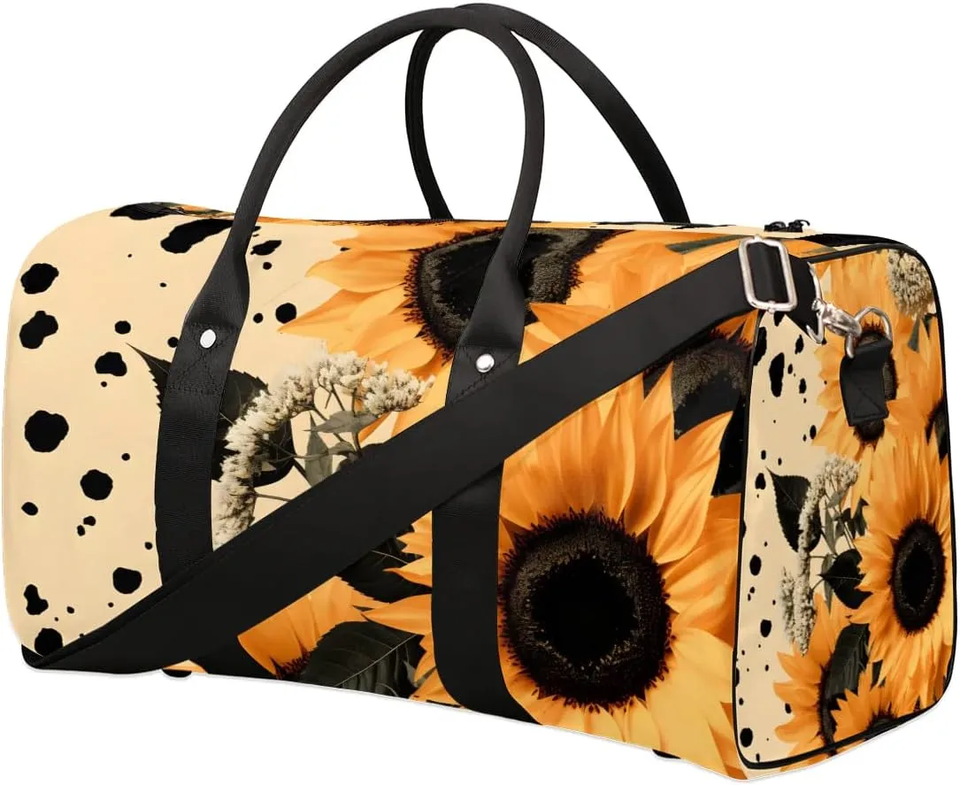 Sunflower Printed Travel Duffel Bag for Women Men Waterproof Foldable Overnight Weekender Bag Large Capacity Sports Gym Bag
