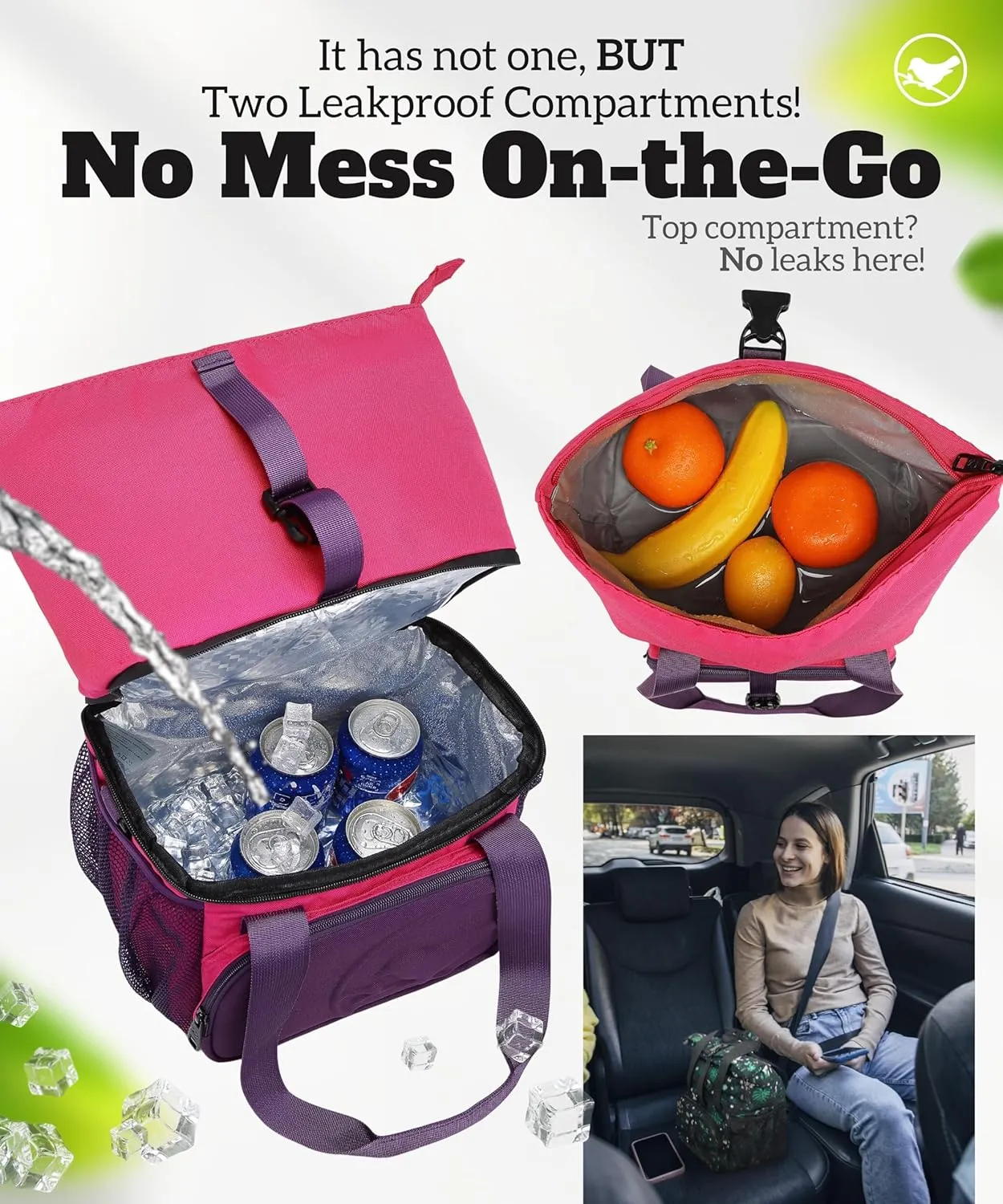 SUNNY BIRD Dual Compartment Lunch Bag Insulated Lunch Box for Women and Men (Purple)