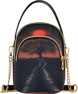 Sunset Path with Tree Women Trendy Quilted Crossbody Bag Sling Bags Handbags with Chain Strap Travel Cross Body Cell Phone Purses Bags