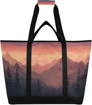 Sunset with Mountains Reusable Insulated Lunchbox Cooler Bag, Leakproof Kitchen Grocery Bag Collapsible Portable Cooler Tote Bag for Picnic, Camping, Office, Travel