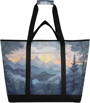 Sunset with Mountains Reusable Insulated Lunchbox Cooler Bag, Leakproof Kitchen Grocery Bag Collapsible Portable Cooler Tote Bag for Picnic, Camping, Office, Travel