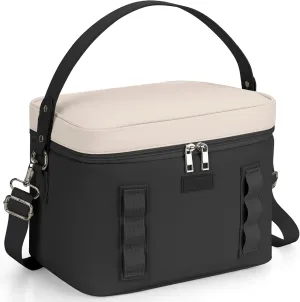 SUNUP Medium Insulated Lunch Box Bag for Men Women, Waterproof & Leakproof Lunch Bag, Adult Lunchbox for Work, Picnic, Travel, Beige-Black
