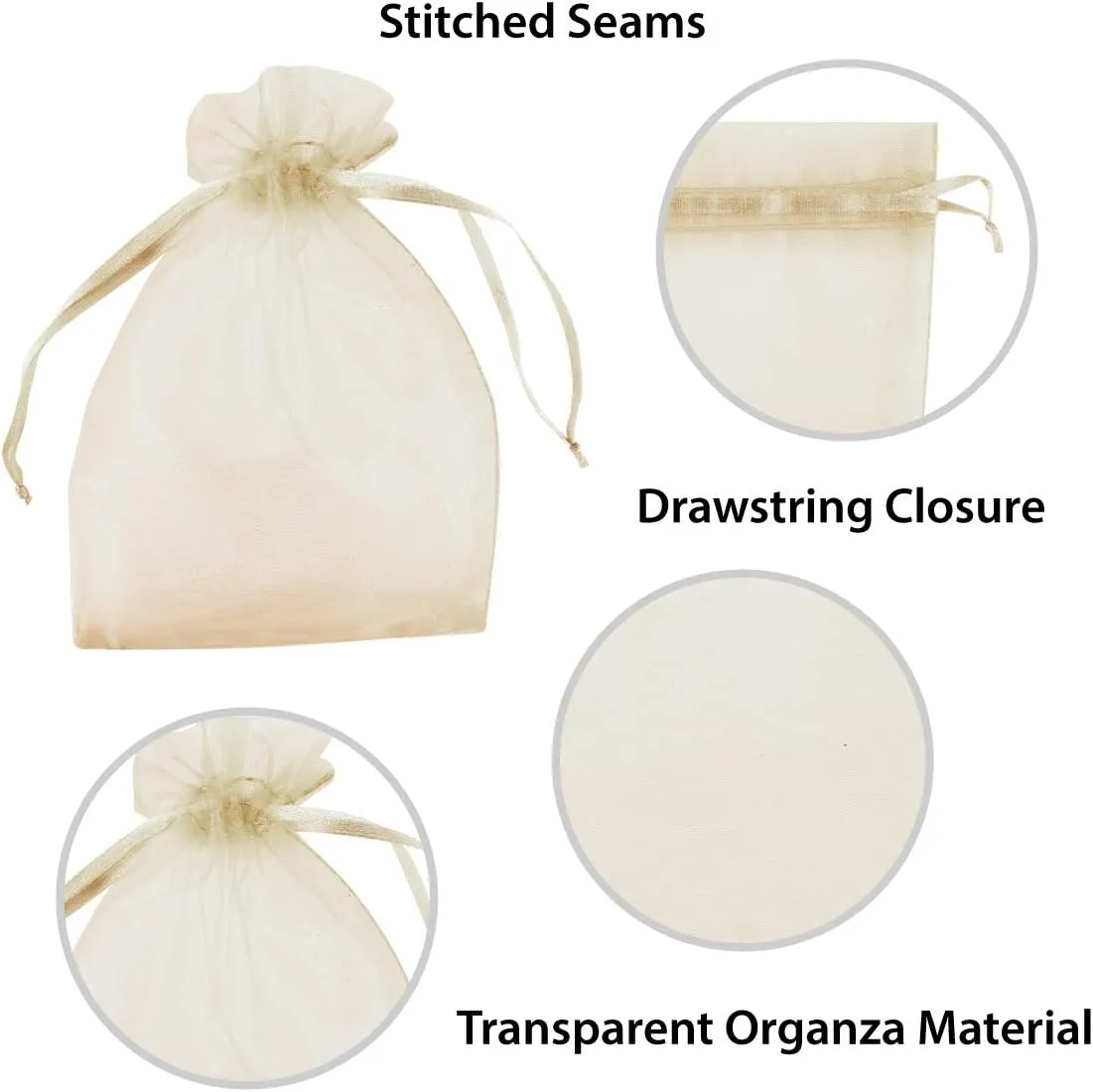 Super Z Outlet 100 Pack 4x6 Inch Mini Sheer Drawstring Organza Transparent Bags Jewelry Sack Pouches for Wedding, Party Decorations, Arts & Crafts Gifts (Ivory)