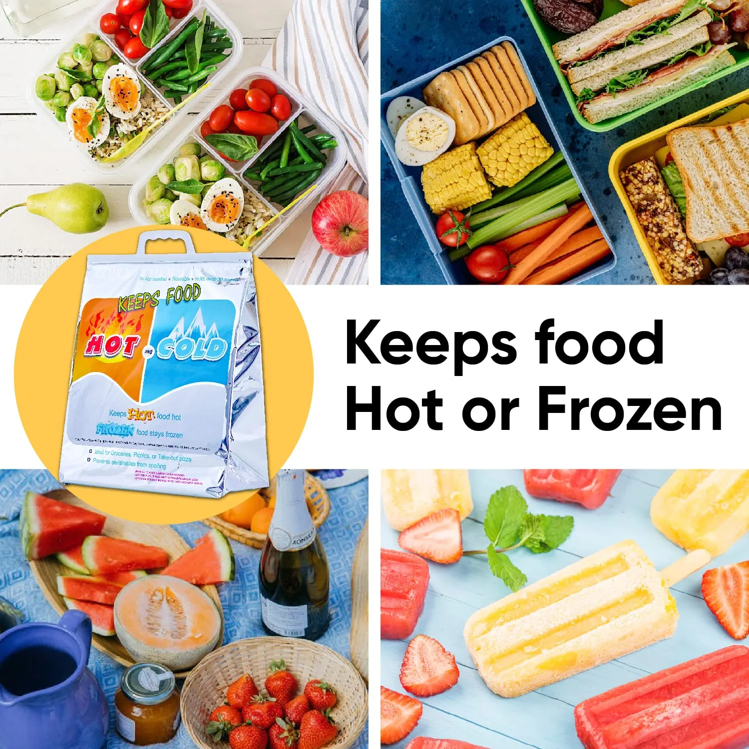 Superio Hot and Cold Insulated Bags for Food Delivery, Grocery Shopping Bags, Food Storage for Hot and Frozen Food for Travel, Disposable Cooler Bag, Reinforced Thermal Lunch Bag (3, 12"x13.5")