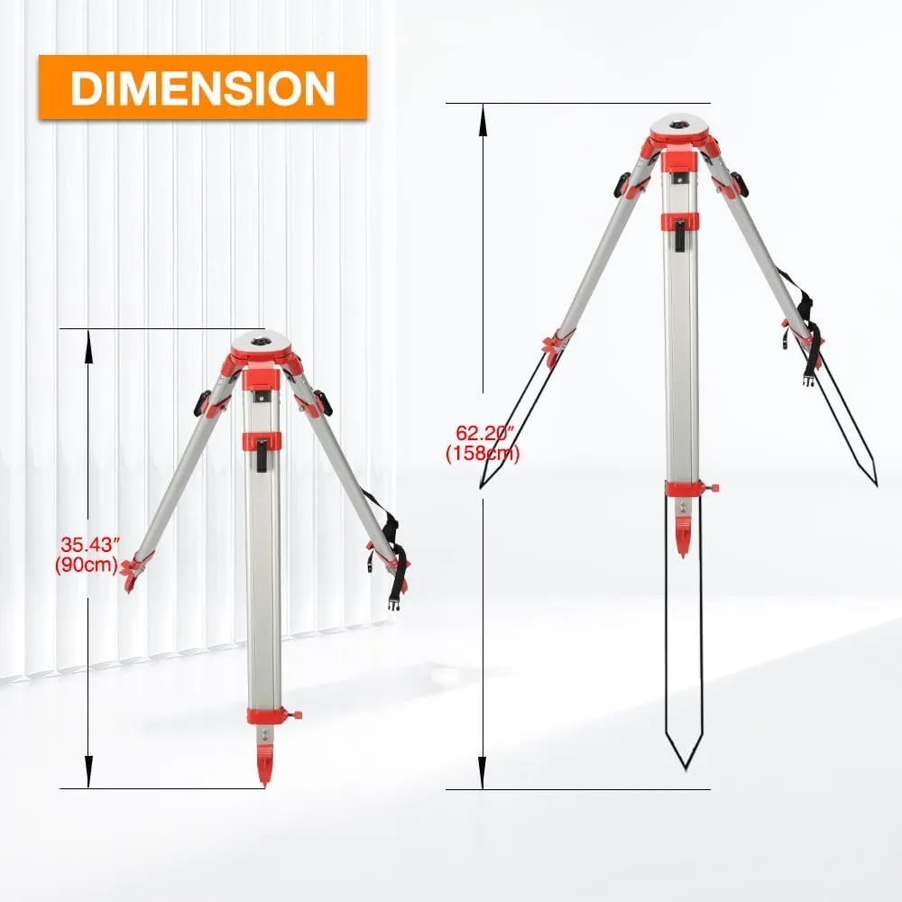 Surveying Tripod, Aluminum Survey Tripod with 5/8-Inch 11-Threaded Flat Head Quick Clamp for Auto Level