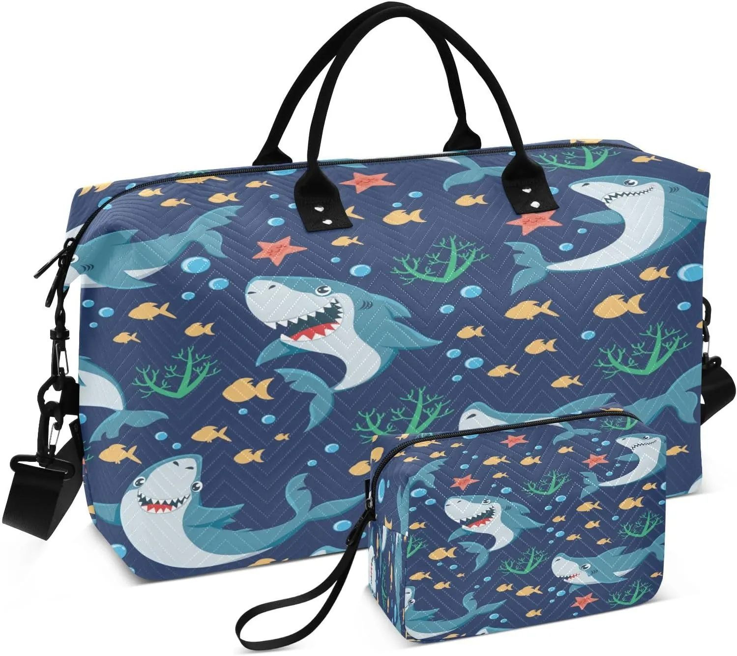 susiyo Sharks Sea Dwellers Expandable Travel Duffle Bag, Large Weekender Overnight Bags and Adjustable Strap, Carry On Shoulder Tote Bag, Gym Duffel Bag with Toiletry Bags for Hospital