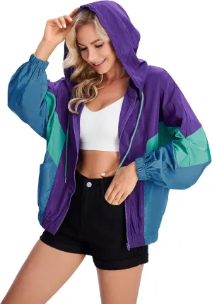 SweatyRocks Women's Lightweight Windbreaker Patchwork Zipper Sport Jacket Coat Outerwear