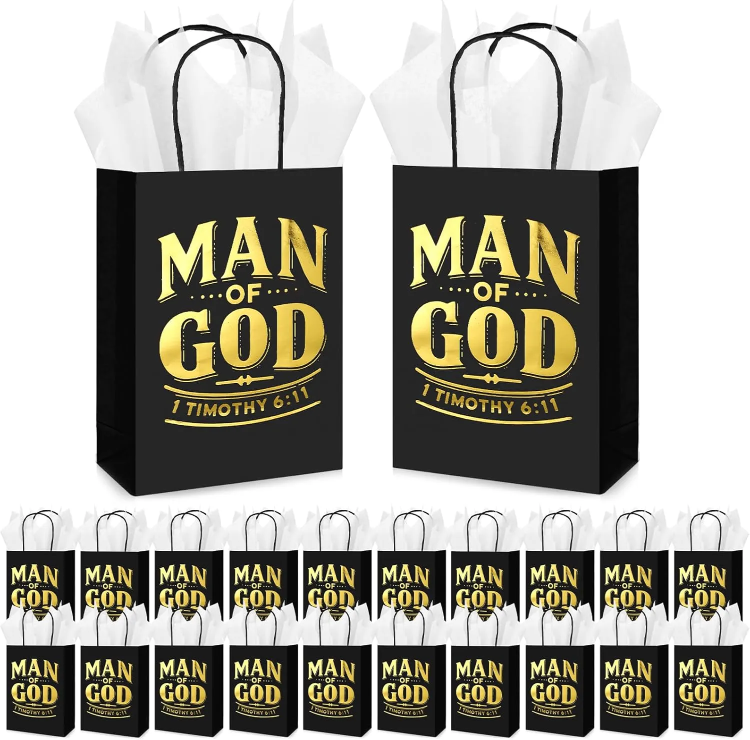 Sweetude 25 Set Christian Gifts Bags Bulk Man of God Church Bags with Tissue Paper Reusable Religious Man of God Treat Bag with Handles for Men Father Pastors