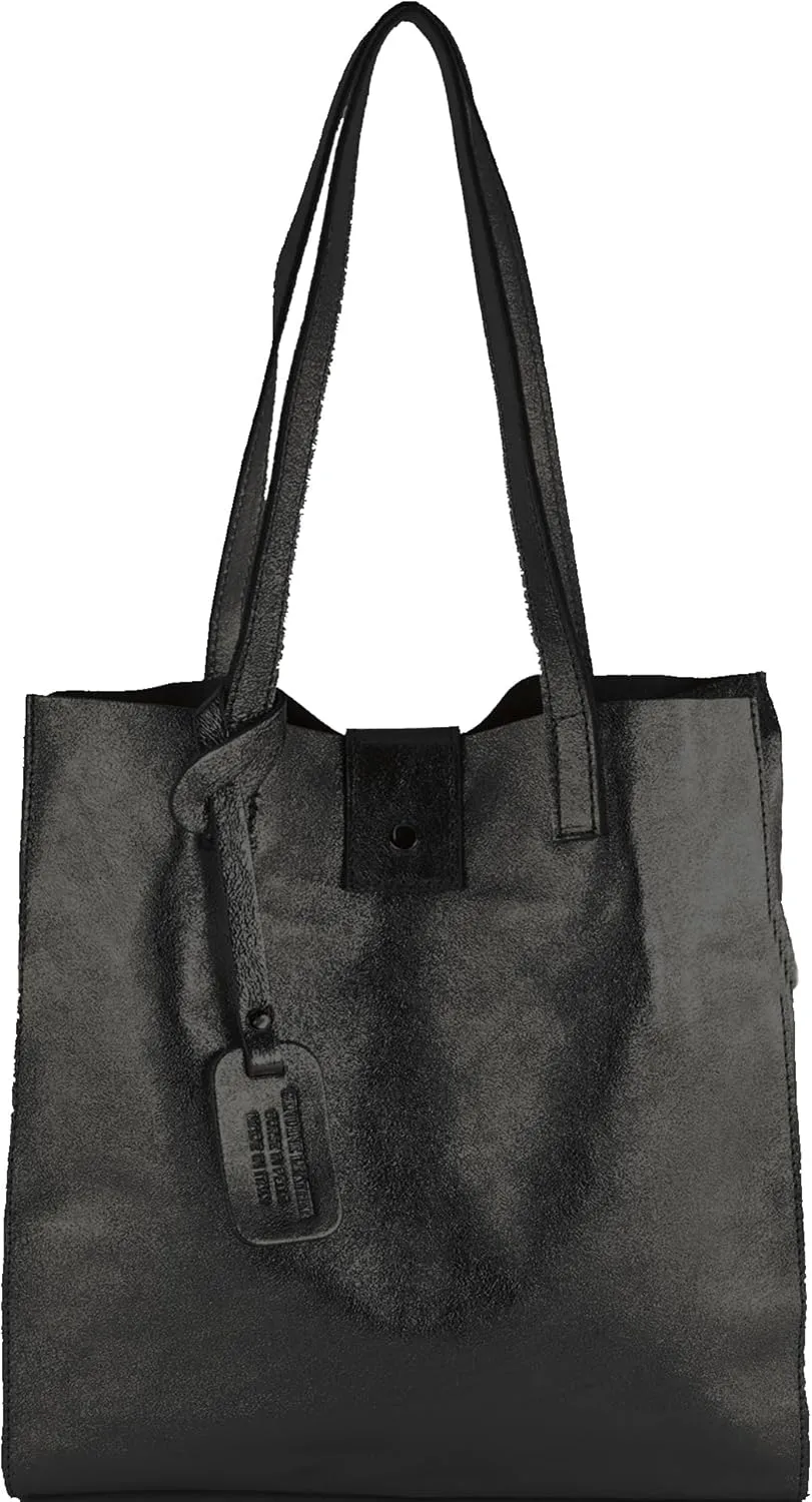 T247 - Ital. leather shopper with removable inner pocket