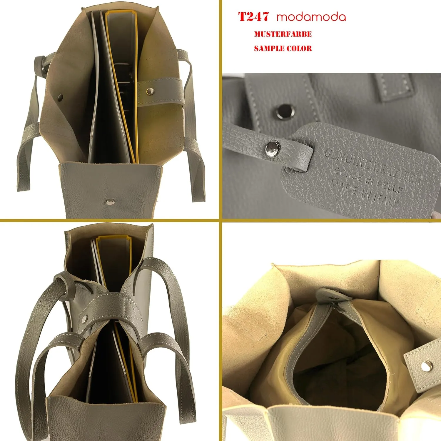 T247 - Ital. leather shopper with removable inner pocket