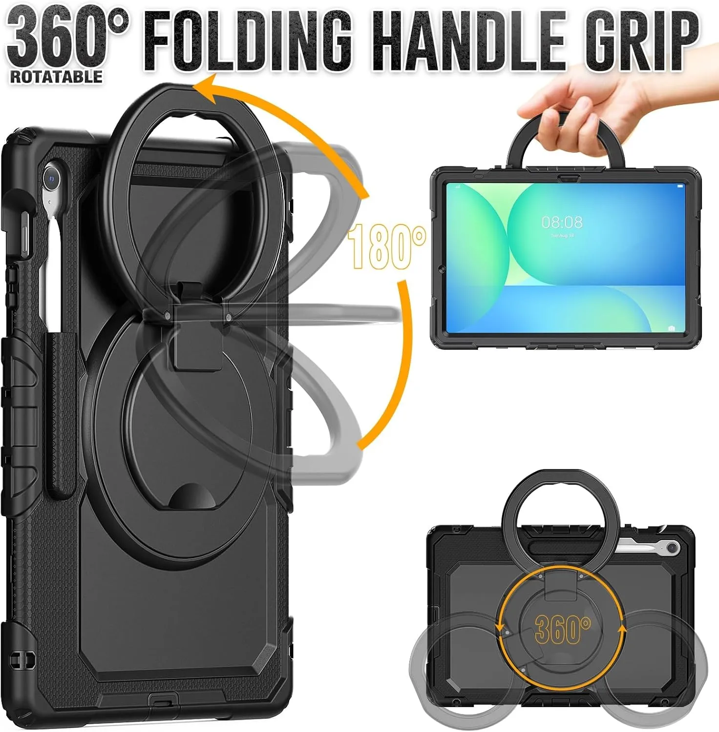 Tablet PC Bags Cases Sleeves Heavy Duty Shockproof TPU Case Compatible with Samsung Galaxy Tab S10 FE Plus 13.1 inch SM-X620/X626B 2025 Kids Case,360 Degree Rotating Handle Stand Bracket W Screen Prot