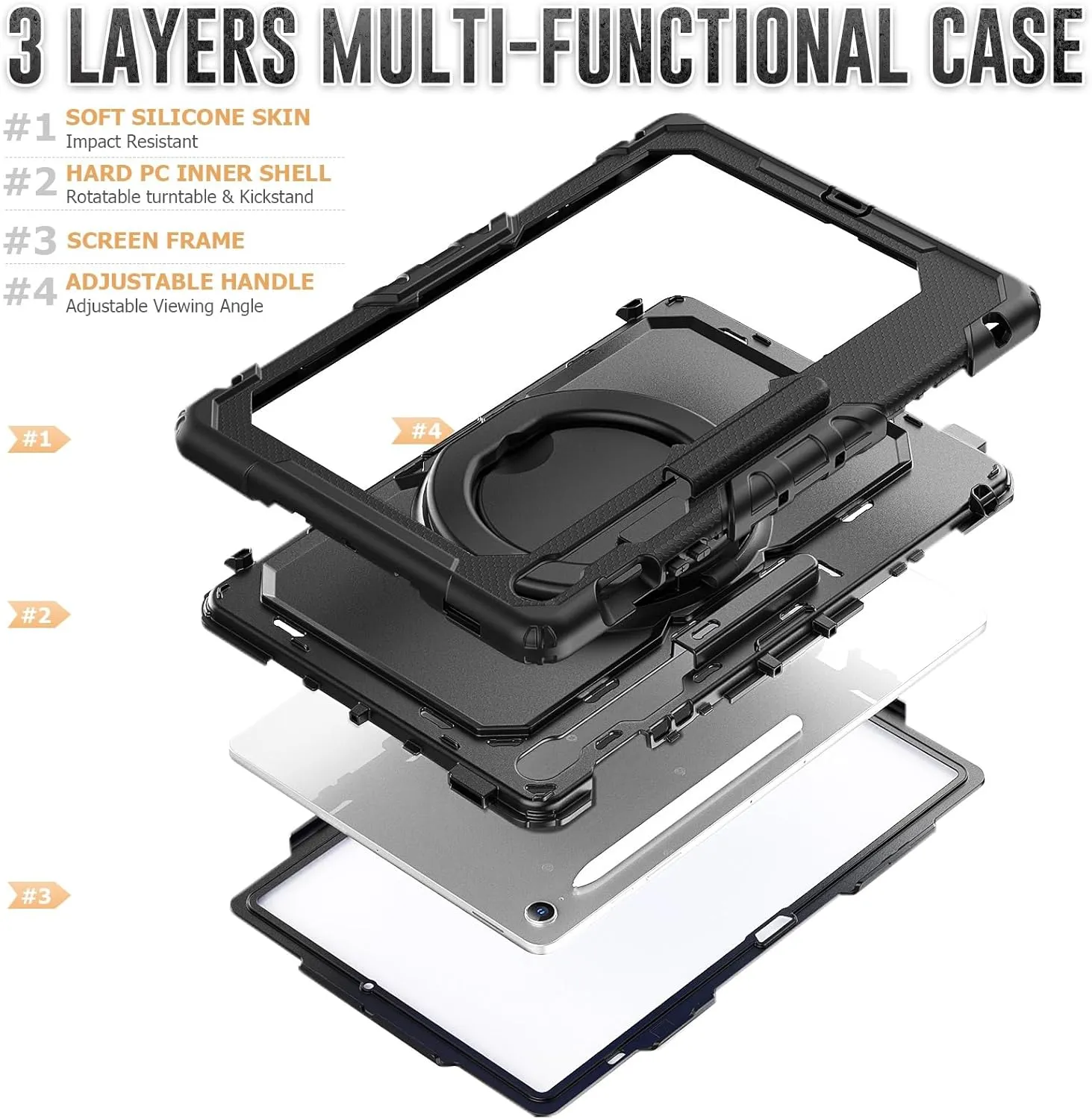 Tablet PC Bags Cases Sleeves Heavy Duty Shockproof TPU Case Compatible with Samsung Galaxy Tab S10 FE Plus 13.1 inch SM-X620/X626B 2025 Kids Case,360 Degree Rotating Handle Stand Bracket W Screen Prot