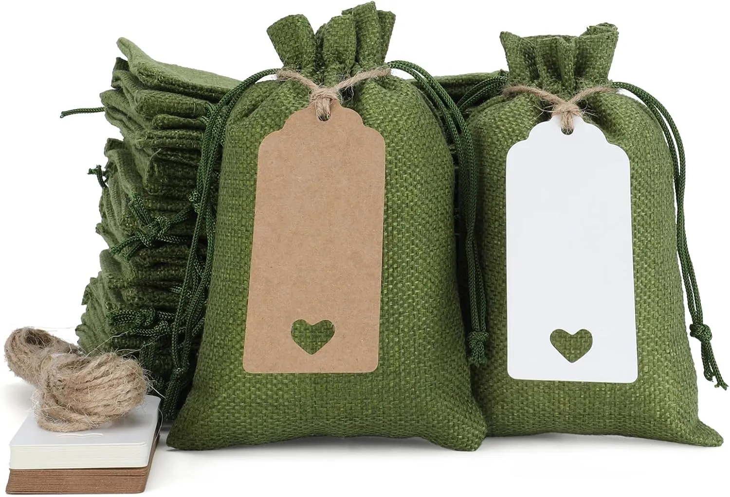 Tapleap Burlap Gift Bags with Drawstring, 4 x 6 inches Favor Sacks (Lot of 30) for Kids Class Mother's Day, Birthday, Wedding, Party or Household Use(Green)