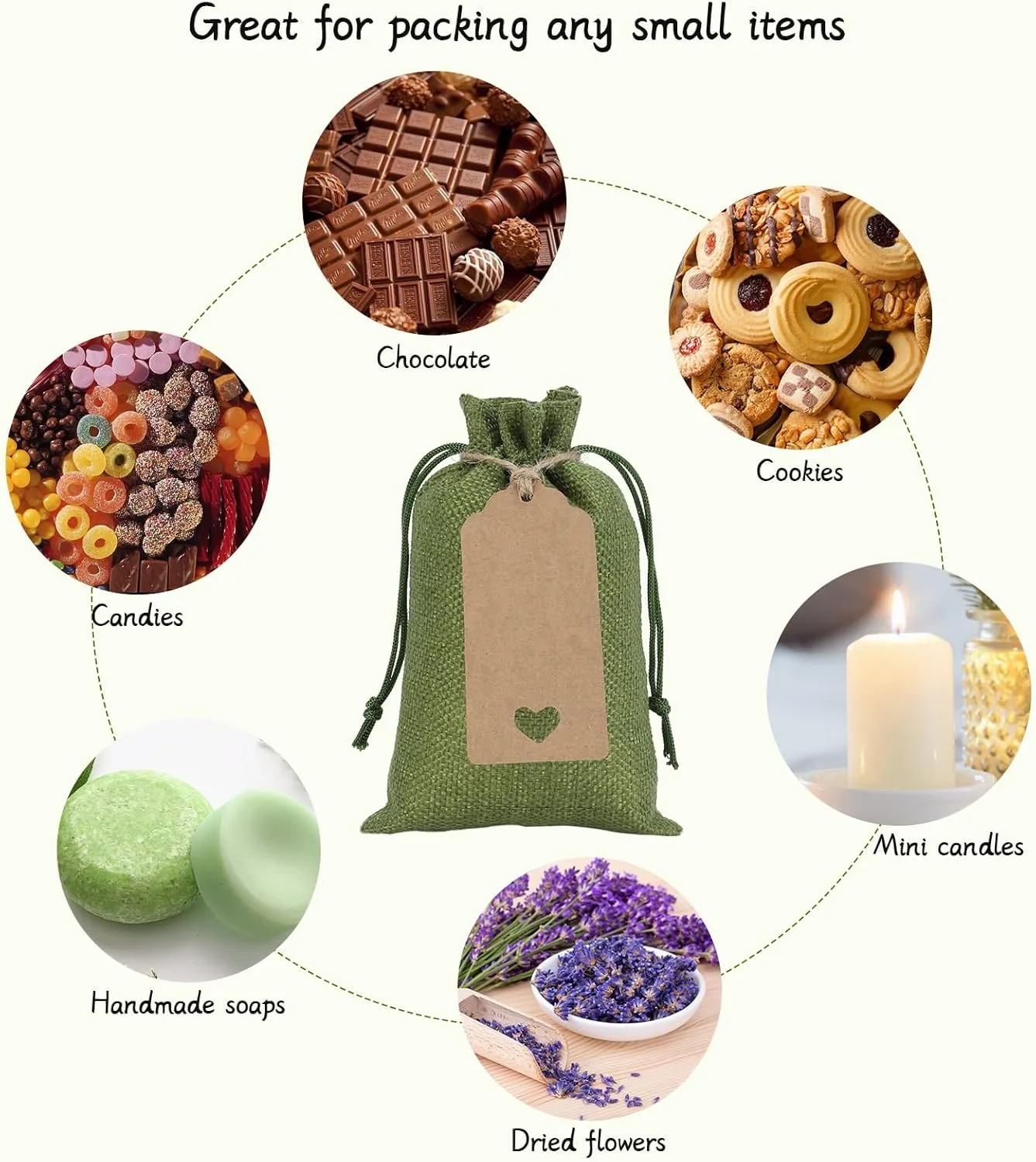Tapleap Burlap Gift Bags with Drawstring, 4 x 6 inches Favor Sacks (Lot of 30) for Kids Class Mother's Day, Birthday, Wedding, Party or Household Use(Green)