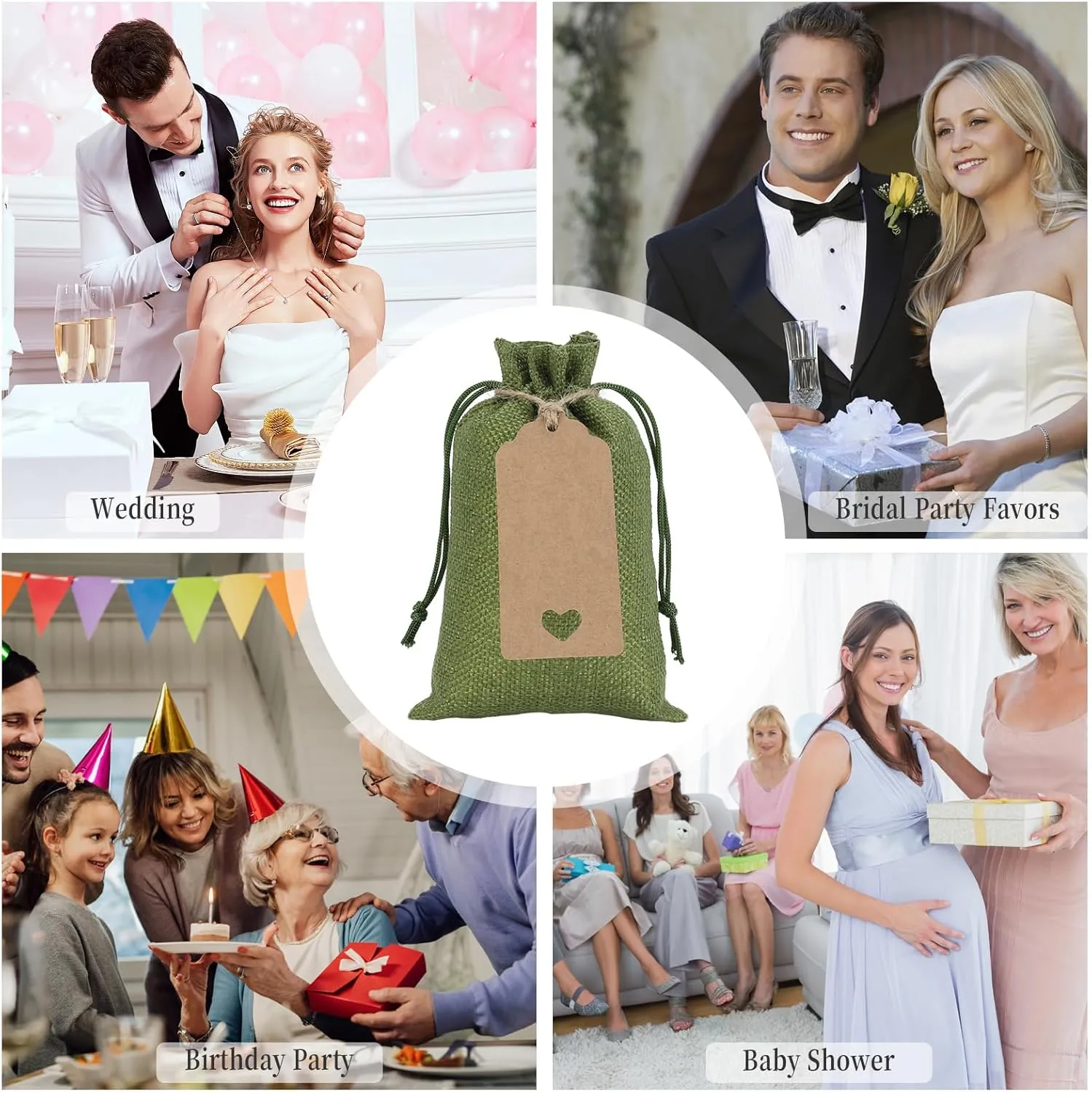 Tapleap Burlap Gift Bags with Drawstring, 4 x 6 inches Favor Sacks (Lot of 30) for Kids Class Mother's Day, Birthday, Wedding, Party or Household Use(Green)