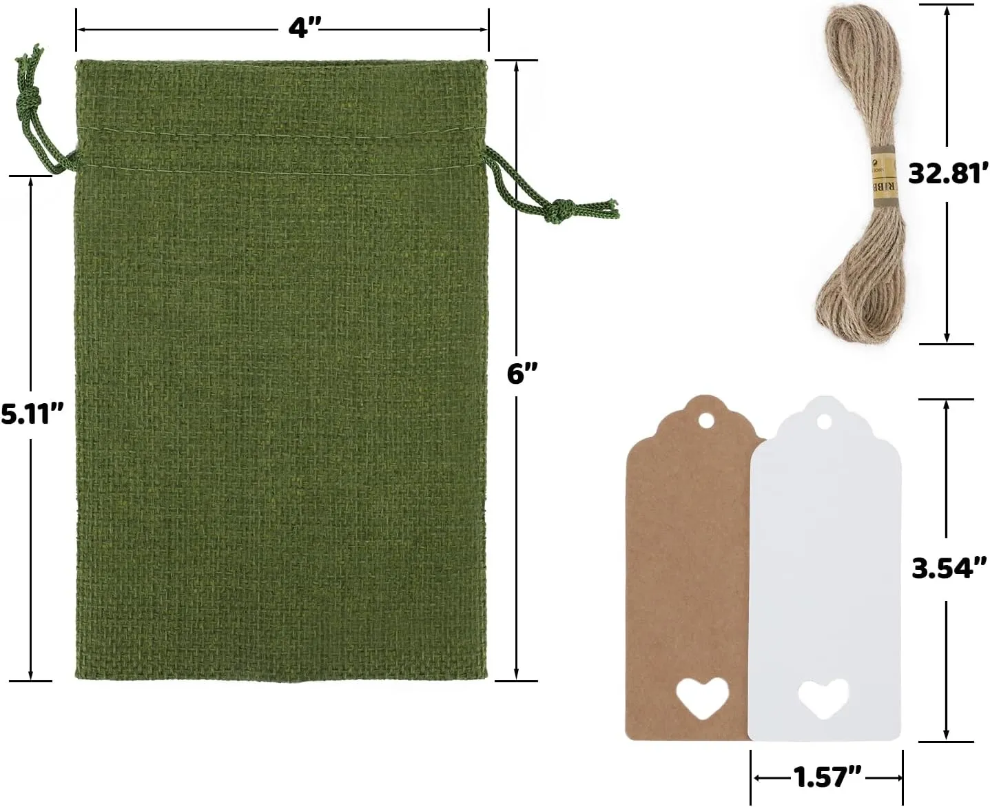 Tapleap Burlap Gift Bags with Drawstring, 4 x 6 inches Favor Sacks (Lot of 30) for Kids Class Mother's Day, Birthday, Wedding, Party or Household Use(Green)