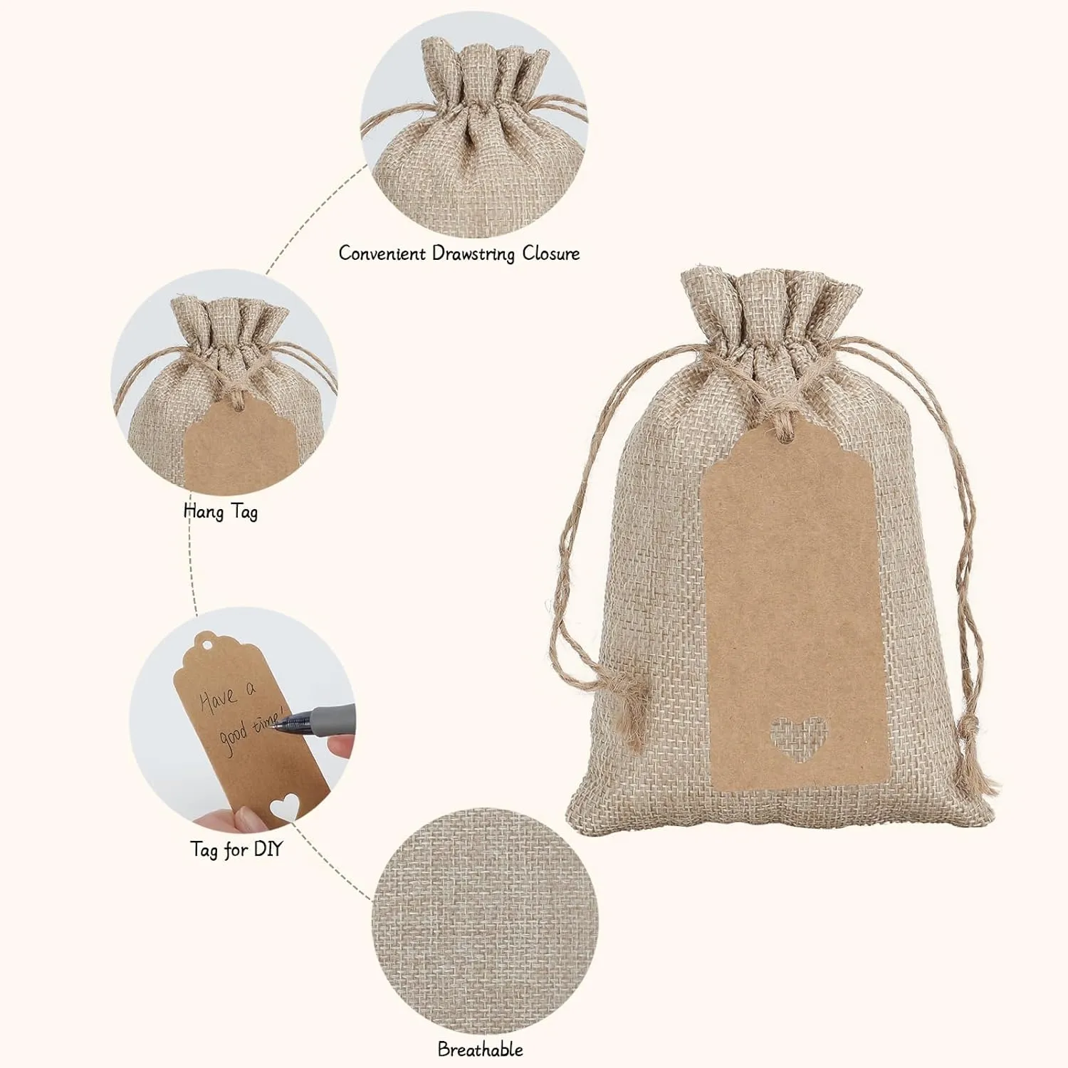 Tapleap Burlap Gift Bags with Drawstring, 4 x 6 inches Favor Sacks (Lot of 30) for Kids Class Mother's Day, Birthday, Wedding, Party or Household Use(Original)