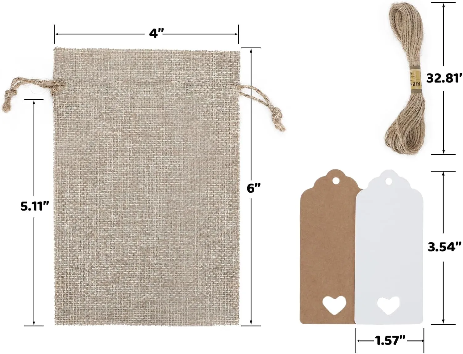 Tapleap Burlap Gift Bags with Drawstring, 4 x 6 inches Favor Sacks (Lot of 30) for Kids Class Mother's Day, Birthday, Wedding, Party or Household Use(Original)