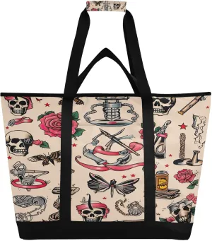 Tattoo Print Reusable Insulated Lunchbox Cooler Bag, Leakproof Kitchen Grocery Bag Collapsible Portable Cooler Tote Bag for Picnic, Camping, Office, Travel
