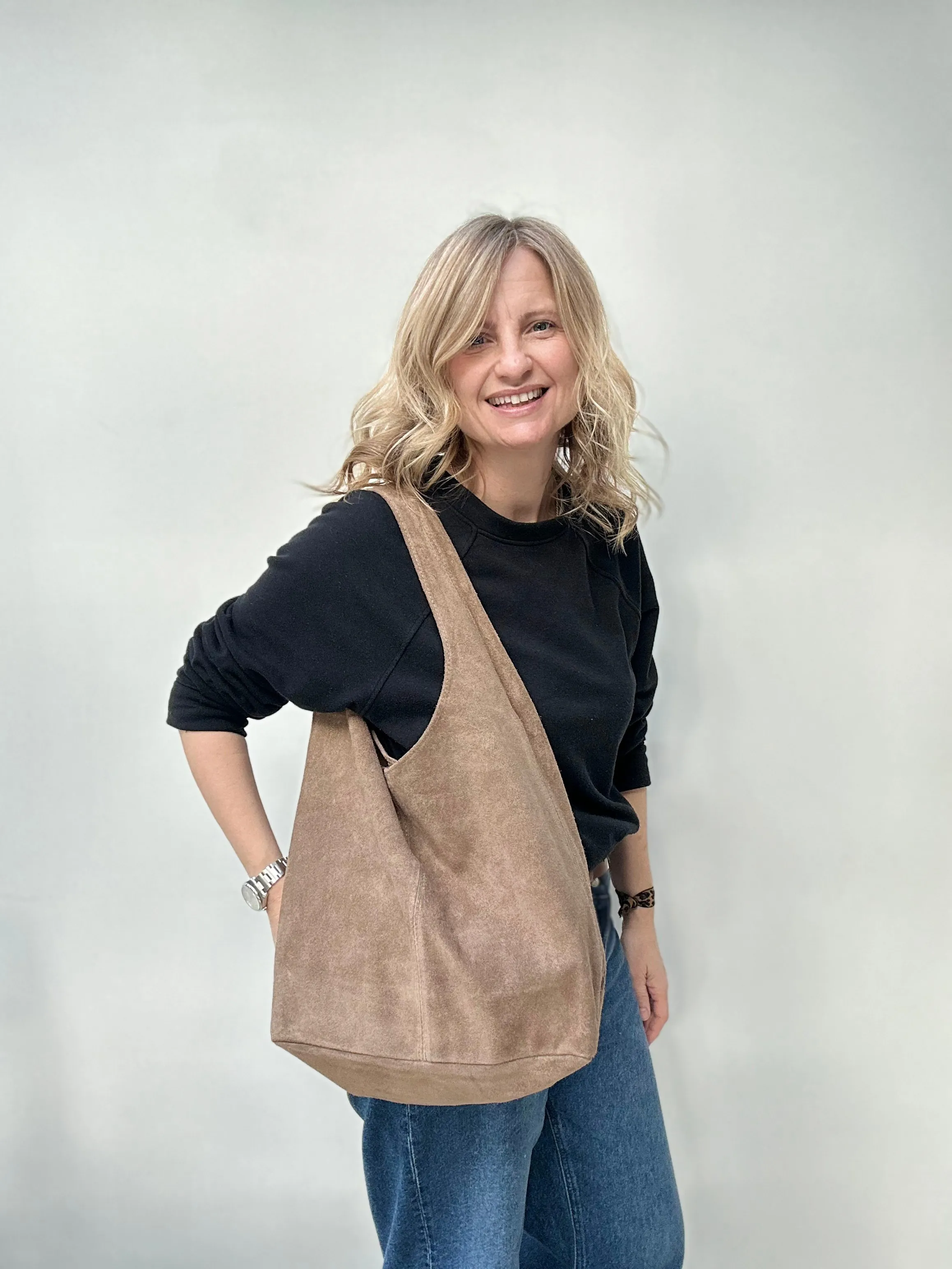 Taupe Suede Slouchy Tote